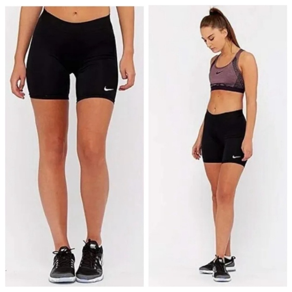 Nike Tight Fit Shorts Womens XS Black Swoosh Biker Shorts 9" Inseam Athletic NWT